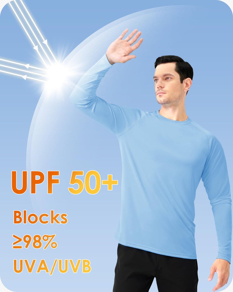Boladeci Mens Long Sleeve T Shirts UPF 50+ Sun Protection Clothing UV SPF Shirts Rash Guard Moisture Wicking Performance Summer Gym Swim Shirts(Blue) - Image 2